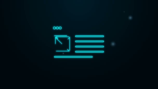 Línea de neón brillante Icono de ventana del navegador aislado sobre fondo negro. Animación gráfica de vídeo 4K — Vídeo de stock