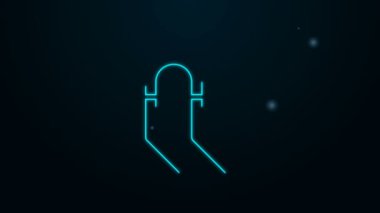 Parlayan neon hattı bisiklet süspansiyon çatalı simgesi siyah arkaplanda izole edildi. Spor ulaşımı yedek parça direksiyon. 4K Video hareketli grafik canlandırması