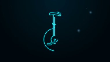 Parlak neon çizgili tek tekerlekli bisiklet ya da siyah arkaplanda izole edilmiş bir bisiklet ikonu. Tekerlekli bisiklet. 4K Video hareketli grafik canlandırması