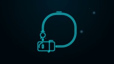 Parlayan neon hattı bisiklet kilidi U biçimli endüstriyel ikon siyah arka planda izole edildi. 4K Video hareketli grafik canlandırması