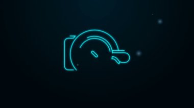 Parlayan neon hattı bisiklet çanı simgesi siyah arkaplanda izole edildi. 4K Video hareketli grafik canlandırması