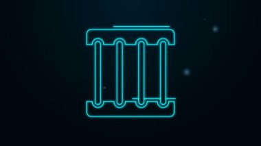 Parlayan neon hattı hapishane penceresi simgesi siyah arkaplanda izole edildi. 4K Video hareketli grafik canlandırması