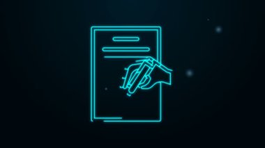 Parlayan neon hattı Dilekçe simgesi siyah arkaplanda izole edildi. 4K Video hareketli grafik canlandırması