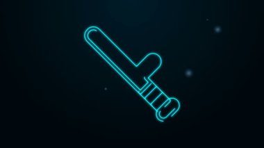 Parlayan neon hattı Polis kauçuk çubuk ikonu siyah arka planda izole edildi. Kauçuk copu. Polis yarasası. Polis ekipmanları. 4K Video hareketli grafik canlandırması