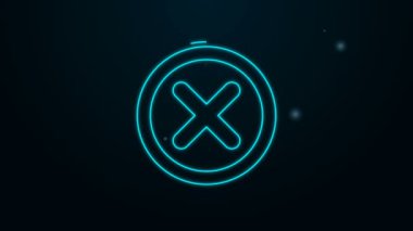 Parlayan neon çizgisi X Mark, Çember simgesinde çapraz çizgi siyah arkaplanda izole edildi. Çapraz işaret simgesini kontrol et. 4K Video hareketli grafik canlandırması