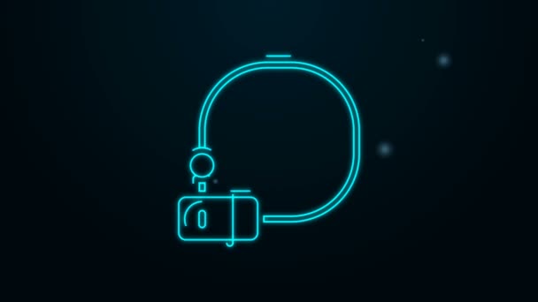 Žhnoucí neonová čára Bicycle lock U ve tvaru průmyslové ikony izolované na černém pozadí. Grafická animace pohybu videa 4K — Stock video