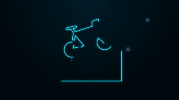 Leuchtendes neonfarbenes Mountainbike-Symbol isoliert auf schwarzem Hintergrund. Radrennen. Extremsport. Sportgeräte. 4K Video Motion Grafik Animation — Stockvideo