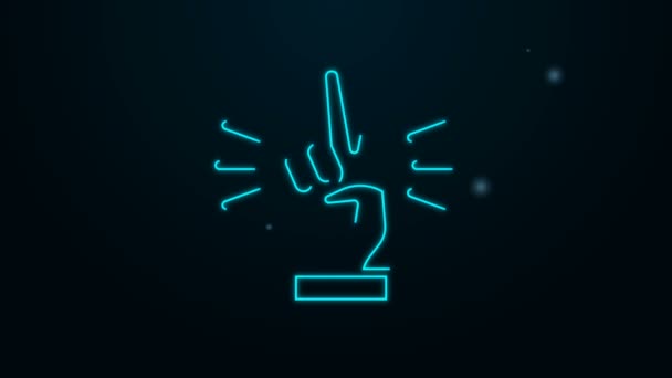 Glödande neon line Hand visar två finger ikon isolerad på svart bakgrund. Segerhandtecken. 4K Video motion grafisk animation — Stockvideo