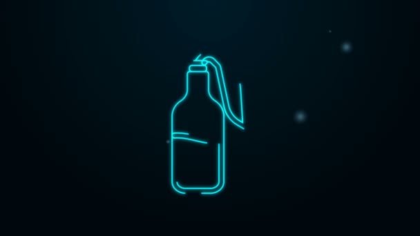 Linha de néon brilhante ícone de coquetel molotov isolado no fundo preto. Animação gráfica em movimento de vídeo 4K — Vídeo de Stock