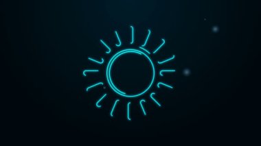 Parlayan neon hattı güneş tutulması simgesi siyah arkaplanda izole edildi. Tam sonar tutulması. 4K Video hareketli grafik canlandırması
