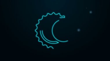 Parlayan neon hattı güneş tutulması simgesi siyah arkaplanda izole edildi. Tam sonar tutulması. 4K Video hareketli grafik canlandırması