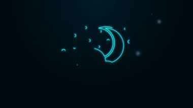 Parlayan neon çizgisi Bulut ve kara arka planda izole edilmiş ay ve yıldız ikonu. Bulutlu gece işareti. Uyku rüyalarının sembolü. Gece ya da yatak zamanı tabelası. 4K Video hareketli grafik canlandırması