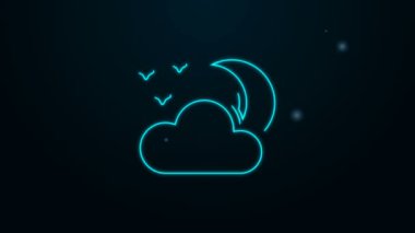 Parlayan neon çizgisi Bulut ve kara arka planda izole edilmiş ay ve yıldız ikonu. Bulutlu gece işareti. Uyku rüyalarının sembolü. Gece ya da yatak zamanı tabelası. 4K Video hareketli grafik canlandırması