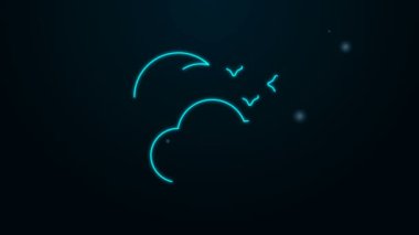 Parlayan neon çizgisi Bulut ve kara arka planda izole edilmiş ay ve yıldız ikonu. Bulutlu gece işareti. Uyku rüyalarının sembolü. Gece ya da yatak zamanı tabelası. 4K Video hareketli grafik canlandırması