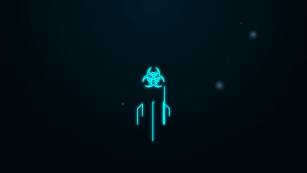 Glowing neon line Biohazard rocket icon isolated on black background. Bom roket terbang ke bawah. Animasi grafis gerak Video 4K — Stok Video