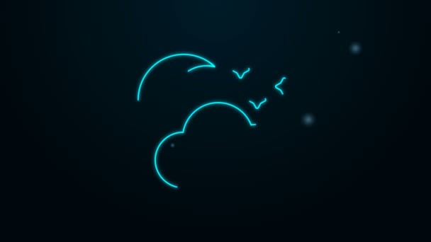 Ligne lumineuse néon Nuage avec icône lune et étoiles isolé sur fond noir. Panneau de nuit nuageux. Le symbole des rêves endormis. Signe de nuit ou heure du coucher. Animation graphique de mouvement vidéo 4K — Video