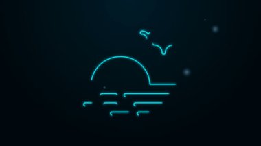 Parlayan neon hattı Sunset simgesi siyah arkaplanda izole edildi. 4K Video hareketli grafik canlandırması