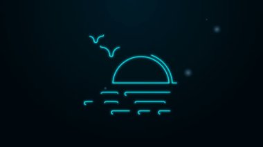 Parlayan neon hattı Sunset simgesi siyah arkaplanda izole edildi. 4K Video hareketli grafik canlandırması