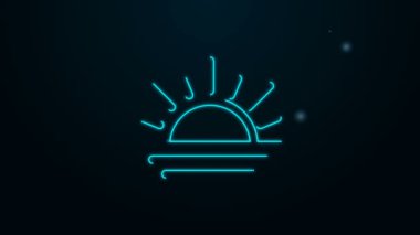 Parlayan neon hattı Sunset simgesi siyah arkaplanda izole edildi. 4K Video hareketli grafik canlandırması