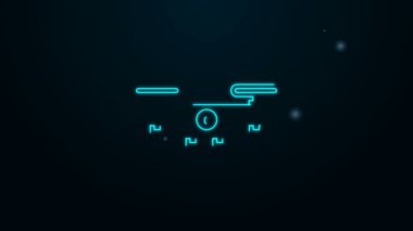 Parlayan neon hattı İHA uçan ikonu siyah arka planda izole edildi. Video ve fotoğraf makinesi sembollü dörtlü helikopter. 4K Video hareketli grafik canlandırması