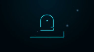 Parlayan neon hat kamera ikonu siyah arkaplanda izole edildi. 4K Video hareketli grafik canlandırması