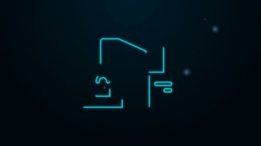 Parlayan neon hattı endüstriyel robot robot kol fabrikası simgesi siyah arka planda izole edildi. Endüstriyel robot manipülatörü. 4K Video hareketli grafik canlandırması