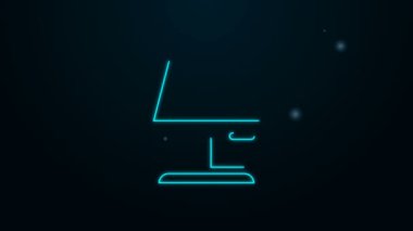 Parlayan neon çizgisi masa lambası simgesi siyah arkaplanda izole edildi. 4K Video hareketli grafik canlandırması