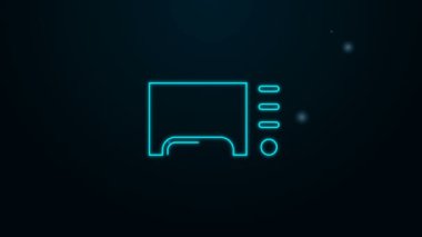 Parlayan neon hattı mikrodalga fırın ikonu siyah arkaplanda izole edildi. Ev aletleri simgesi. 4K Video hareketli grafik canlandırması