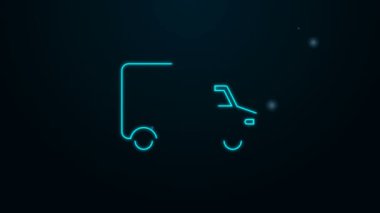 Parlayan neon hattı kargo kamyonu ikonu siyah arka planda izole edildi. 4K Video hareketli grafik canlandırması