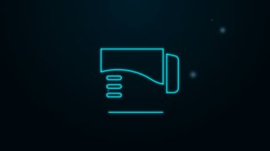 Parlayan neon hattı elektrik ısıtıcısı simgesi siyah arkaplanda izole edildi. Çaydanlık ikonu. 4K Video hareketli grafik canlandırması