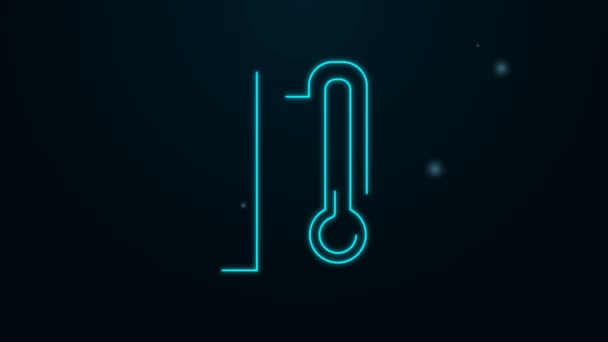 Zářící neonová čára Meteorologický teploměr měřicí ikona izolované na černém pozadí. Teploměr ukazuje teplé nebo studené počasí. Grafická animace pohybu videa 4K — Stock video