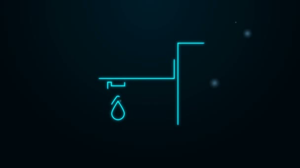 Linea neon incandescente icona del rubinetto dell'acqua isolata su sfondo nero. Animazione grafica 4K Video motion — Video Stock