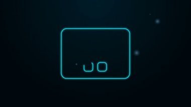 Siyah arkaplanda parlayan neon hattı grafiksel tablet simgesi izole edildi. 4K Video hareketli grafik canlandırması