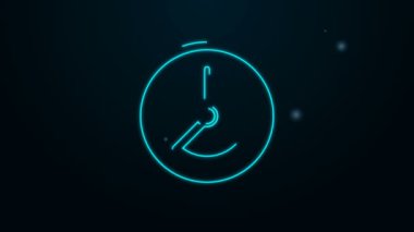 Parlayan neon çizgi saat simgesi siyah arkaplanda izole edildi. Zaman sembolü. 4K Video hareketli grafik canlandırması