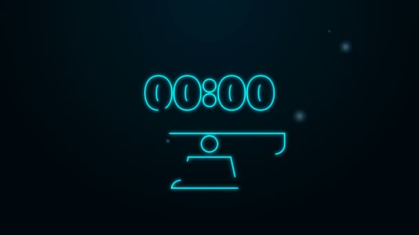 Reloj de línea de neón brillante en el icono de la pantalla del monitor de la computadora aislado en el fondo negro. Programar conceptos. Animación gráfica de vídeo 4K — Vídeos de Stock