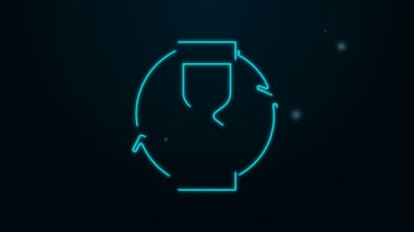 Parlayan neon çizgisi. Siyah zemin üzerinde kum ikonu olan eski kum saati. Kum saati işareti. İş ve zaman yönetimi kavramı. 4K Video hareketli grafik canlandırması