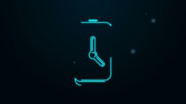 Parlak neon hattı alarm uygulaması akıllı telefon arayüzü simgesi siyah arkaplanda izole edildi. 4K Video hareketli grafik canlandırması