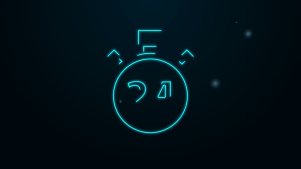 Zářící neonová čára Stopwatch 24 hodin ikona izolované na černém pozadí. Celodenní cyklická ikona. 24 hodinový symbol služby. Grafická animace pohybu videa 4K — Stock video