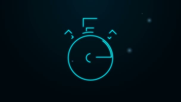 Gloeiende neon lijn Stopwatch pictogram geïsoleerd op zwarte achtergrond. Tijdklok teken. Chronometerteken. 4K Video motion grafische animatie — Stockvideo