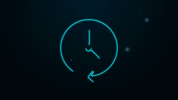 Zářící neonová čára Ikona hodin izolovaná na černém pozadí. Časový symbol. Grafická animace pohybu videa 4K — Stock video