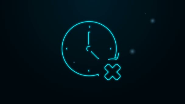 Brillante reloj de línea de neón eliminar icono aislado sobre fondo negro. Símbolo de tiempo. Animación gráfica de vídeo 4K — Vídeos de Stock