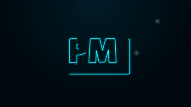 Linha de néon brilhante Relógio PM ícone isolado no fundo preto. Símbolo temporal. Animação gráfica em movimento de vídeo 4K — Vídeo de Stock
