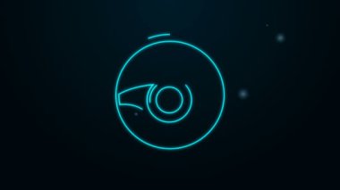 Parlayan neon çizgisi direksiyon simgesi siyah arkaplanda izole edildi. Araba tekeri ikonu. 4K Video hareketli grafik canlandırması