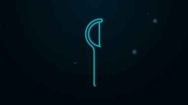 Parlayan neon çizgisi diş ipi simgesi siyah arkaplanda izole edildi. 4K Video hareketli grafik canlandırması