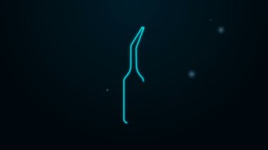 Siyah arkaplanda izole edilmiş diş simgesi için parlak neon çizgisi diş kâşifi pulu. 4K Video hareketli grafik canlandırması