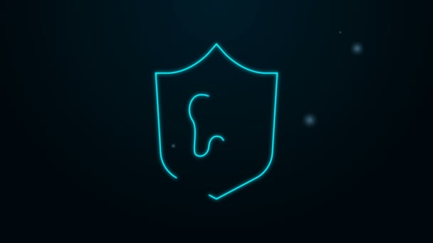 Glowing neon line Dental protection icon isolated on black background. Tooth on shield logo. 4K Video motion graphic animation — Stock Video