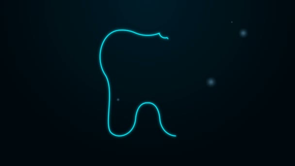 Zářící neonová čára Zlomený zub ikona izolované na černém pozadí. Ikona zubního problému. Symbol zubní péče. Grafická animace pohybu videa 4K — Stock video