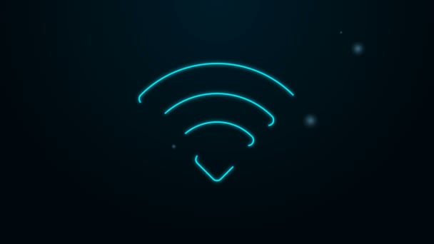 Zářící neon line Wi-Fi bezdrátové připojení k internetu symbol ikona izolované na černém pozadí. Grafická animace pohybu videa 4K — Stock video