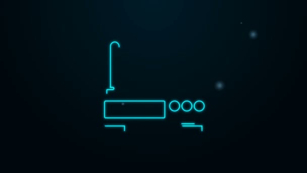 Leuchtender Neon Line Router und WLAN-Signalsymbol isoliert auf schwarzem Hintergrund. Wireless ethernet modem router. Computertechnologie Internet. 4K Video Motion Grafik Animation — Stockvideo