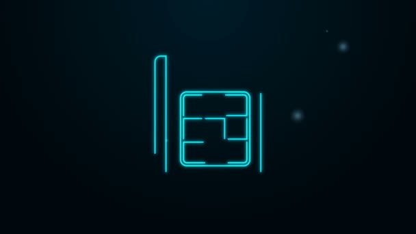 Leuchtendes Neon Line Sim-Karten-Symbol isoliert auf schwarzem Hintergrund. Sim-Karten-Chip für Mobiltelefone. Symbol für mobile Telekommunikationstechnologie. 4K Video Motion Grafik Animation — Stockvideo